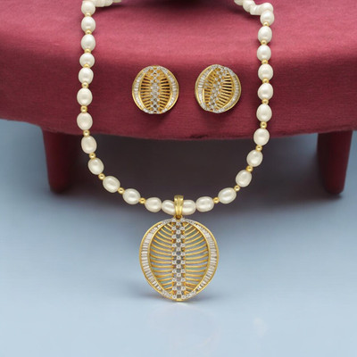 Sri Jagdamba Pearls Alloy Gold-plated White Jewellery Set(Pack of 2)