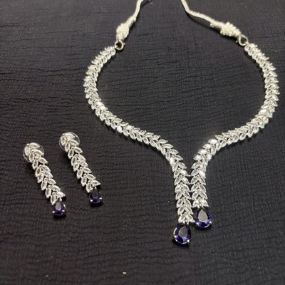 Akash Alloy Silver Purple Jewellery Set(Pack of 1)