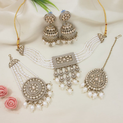 Atulya Alloy Gold-plated White Jewellery Set(Pack of 4)