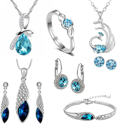 Om Jewells Alloy Rhodium Blue Jewellery Set(Pack of 3)
