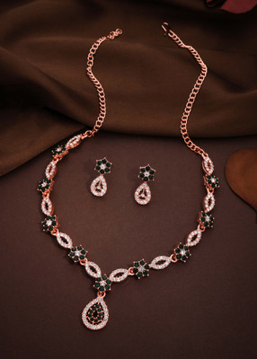 Parisal Brass Gold-plated Rose Gold, Green, White Jewellery Set(Pack of 1)