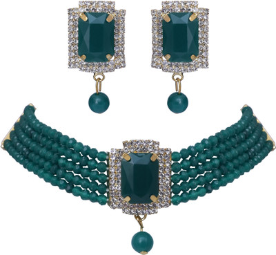 Darsha Collections Metal, Brass Gold-plated Green Jewellery Set(Pack of 1)