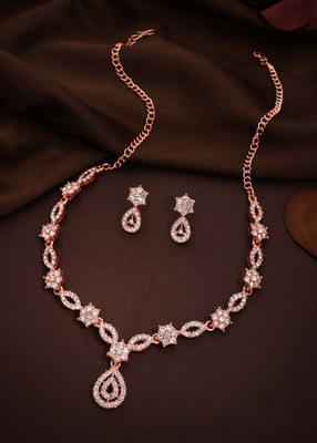 Parisal Brass Gold-plated Rose Gold, White Jewellery Set(Pack of 1)