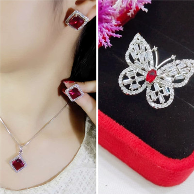 house of common Alloy Sterling Silver Red Jewellery Set(Pack of 3)