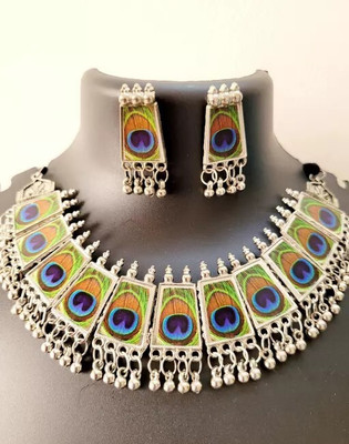 MADDY FASHION HUB Oxidised Silver Brass Multicolor Jewellery Set(Pack of 1)
