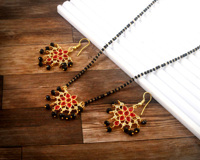 Tanusha Jewels Metal Gold-plated Gold, Red Jewellery Set(Pack of 1)