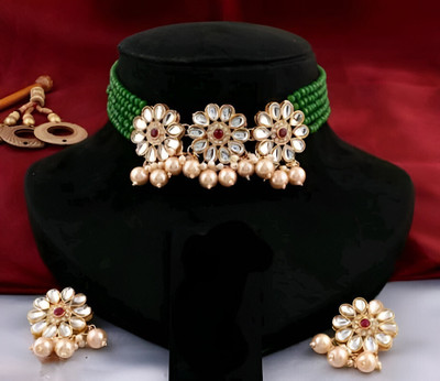 ARADHEMA Alloy Gold-plated Green Jewellery Set(Pack of 3)