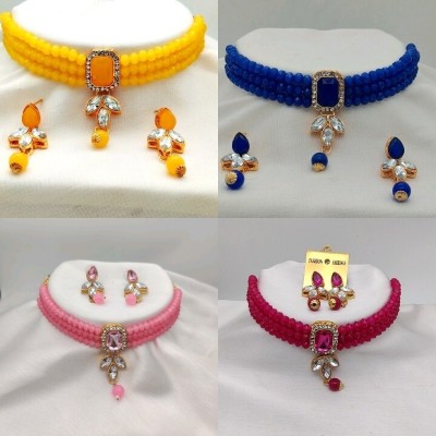 RUNICHA PRODUCT Alloy Gold-plated Yellow, Blue, Pink Jewellery Set(Pack of 4)