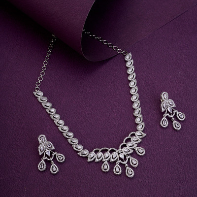 Opal Touch Brass Rhodium Silver Jewellery Set(Pack of 2)