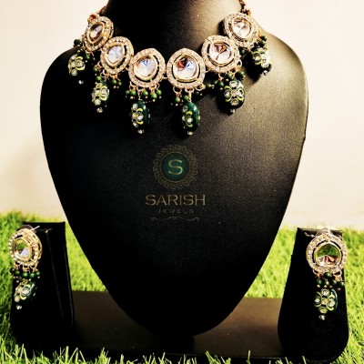 SarishJewels Brass Silver Green Jewellery Set(Pack of 3)
