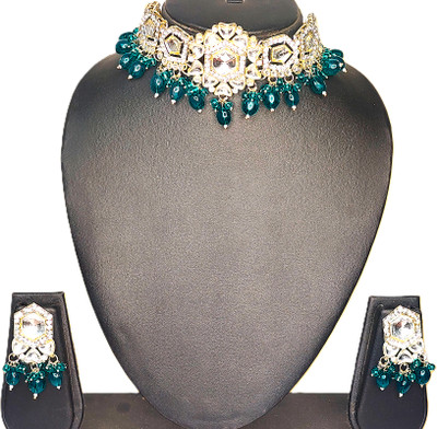 Zarmar fashion Alloy Gold-plated Green, Gold, White Jewellery Set(Pack of 1)