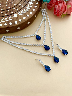 Vacker Alloy Silver Blue Jewellery Set(Pack of 1)