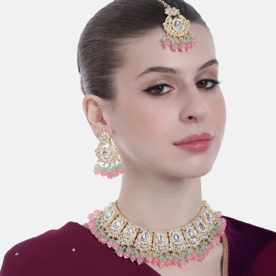 Estele Alloy Gold-plated Pink Jewellery Set(Pack of 4)