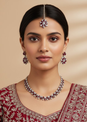 GetBling Stainless Steel Gold-plated Maroon Jewellery Set(Pack of 1)