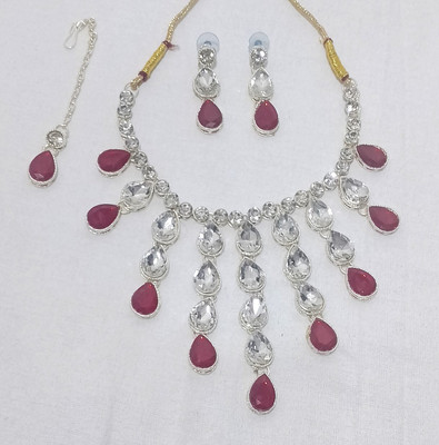 Brinah Brass Silver Red Jewellery Set(Pack of 1)