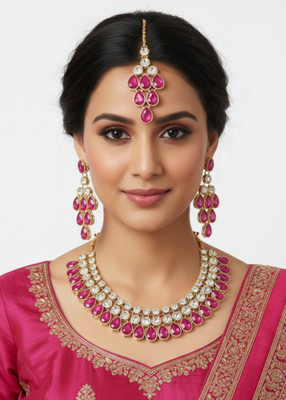 GetBling Alloy Gold-plated Pink Jewellery Set(Pack of 4)