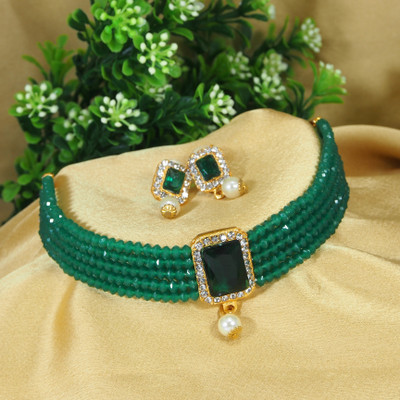Dhirajart Alloy Gold-plated Green Jewellery Set(Pack of 1)