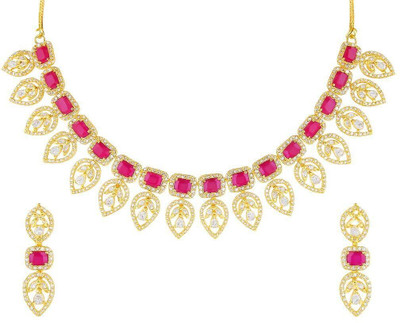 KRINISH Alloy Gold-plated Gold, Pink Jewellery Set(Pack of 1)