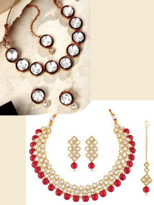 ASMITTA Jewellery Alloy Gold-plated Gold, Ruby Red Jewellery Set(Pack of 2)