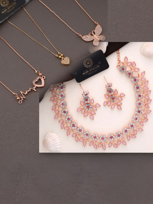 brado jewellery Brass Gold-plated Rose Gold, Gold, White, Pink Jewellery Set(Pack of 4)