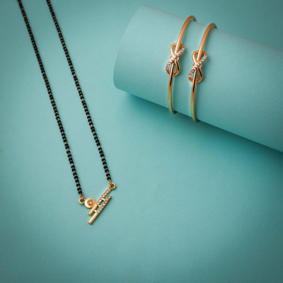 Sangria Brass Gold-plated Gold, Black Jewellery Set(Pack of 2)