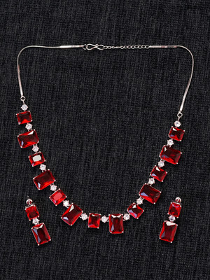 Zoey Brass Silver Red Jewellery Set(Pack of 1)