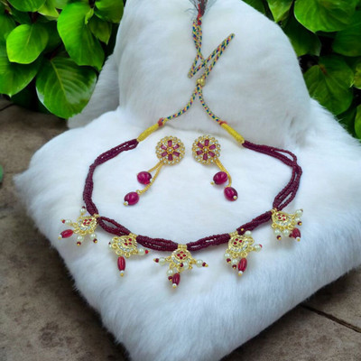 Dado sutho Alloy Gold-plated Maroon Jewellery Set(Pack of 3)