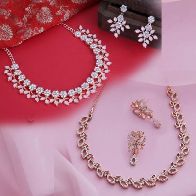 brado jewellery Brass Silver, Gold-plated Pink Jewellery Set(Pack of 2)