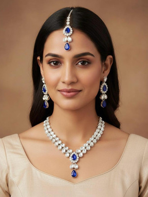 paridhi enterprises Brass Gold-plated Blue, White Jewellery Set(Pack of 3)