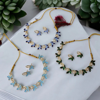 Rimzhimm Alloy Gold-plated Turquoise, Multicolor, Green Jewellery Set(Pack of 9)