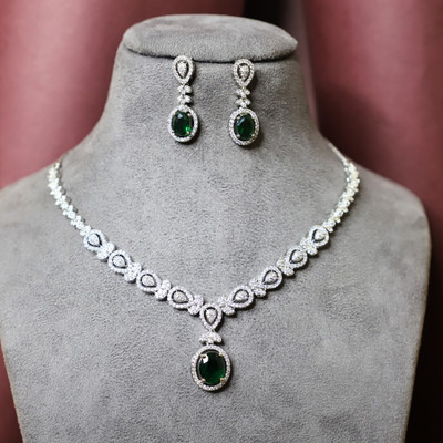 IKSAVA Brass Silver Green Jewellery Set(Pack of 3)