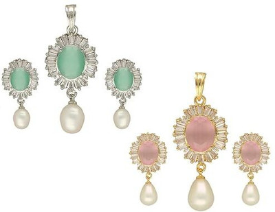 Sri Jagdamba Pearls Alloy Gold-plated White Jewellery Set(Pack of 2)