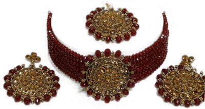 SHIV TRADITIONALS Alloy Gold-plated Gold, Red Jewellery Set(Pack of 1)