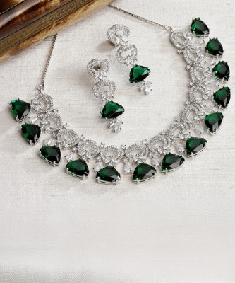 ZENEME Brass Gold-plated Green Jewellery Set(Pack of 1)