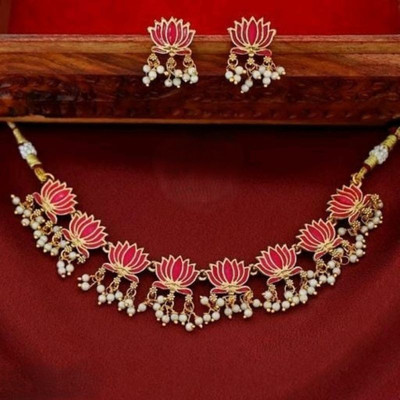 NAKMAN JEWELLERY Brass, Copper Gold-plated Pink Jewellery Set(Pack of 1)