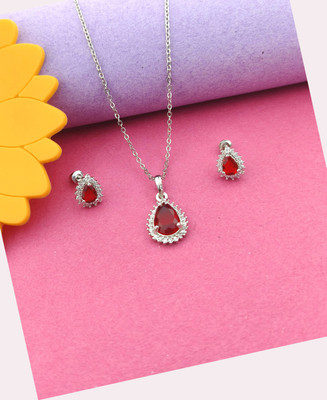 Pihoo Enterprise Alloy Silver Pink Jewellery Set(Pack of 1)