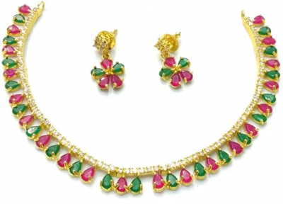 Saika Brass Gold-plated Green Jewellery Set(Pack of 1)