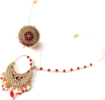 NIKYANKA Brass Gold-plated Gold, Red, Green Jewellery Set(Pack of 3)