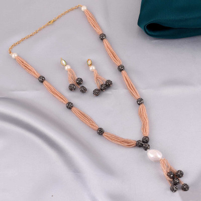 TJC Brass Gold-plated Beige, Black, White Jewellery Set(Pack of 1)