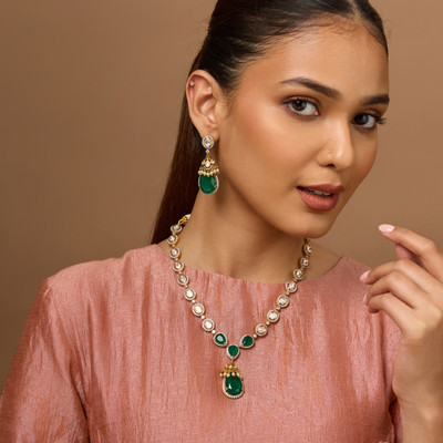 Kushal's Fashion Jewellery Copper Green Jewellery Set(Pack of 3)