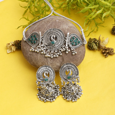 DEGHLAM Zinc Silver Green Jewellery Set(Pack of 3)