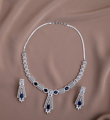 the zoki Brass Silver Blue, Silver Jewellery Set(Pack of 1)