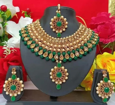 jatin imitation Metal Gold-plated Green Jewellery Set(Pack of 1)
