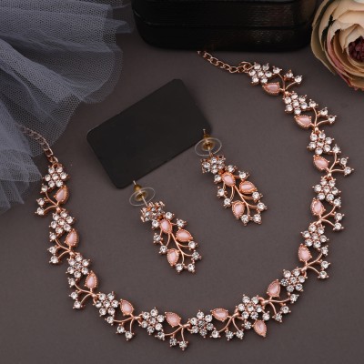 Alasca Brass Gold-plated Rose Gold, White, Pink Jewellery Set(Pack of 1)