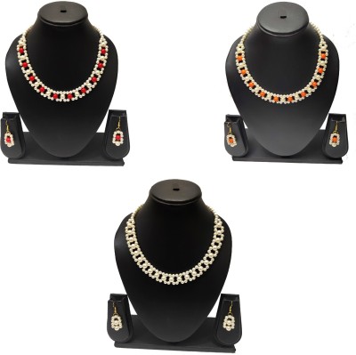 PRAGATI Alloy Red, Orange, White Jewellery Set(Pack of 6)