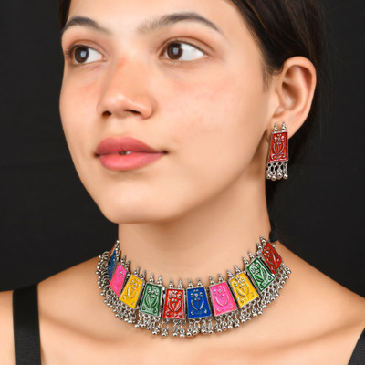 YOTOG Oxidised Silver Multicolor Jewellery Set(Pack of 1)