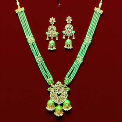 Aroras Bridal & Fashion Jewellery Brass Gold-plated Green Jewellery Set(Pack of 1)