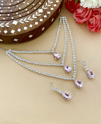 Vacker Alloy Silver Pink Jewellery Set(Pack of 1)