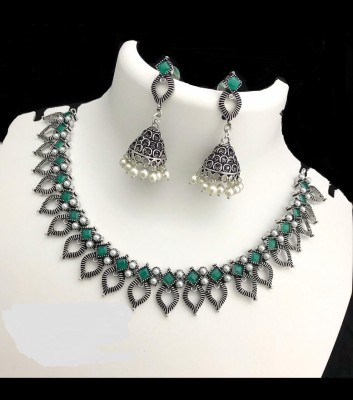 PBM CREATIONS Oxidised Silver Green, White, Silver Jewellery Set(Pack of 1)