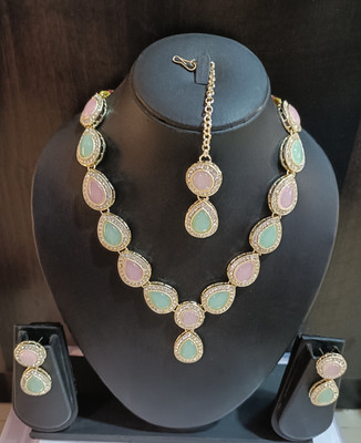 Yanshika Alloy Gold-plated Pink Jewellery Set(Pack of 4)